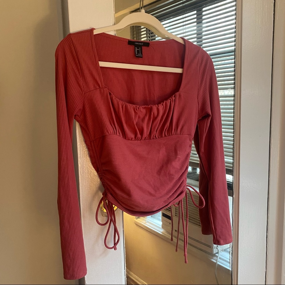 Forever 21 pink sinched long sleeve top